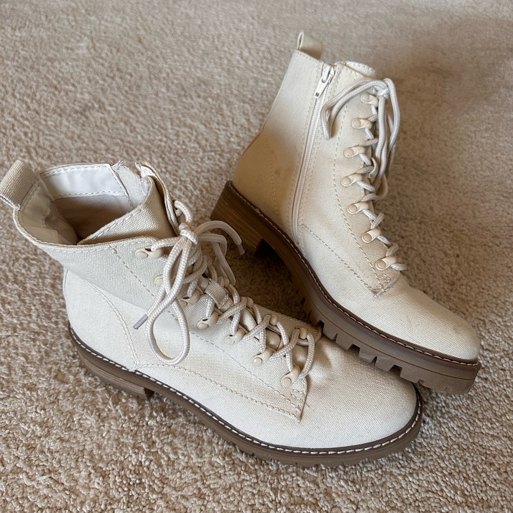 Cream Combat Boots